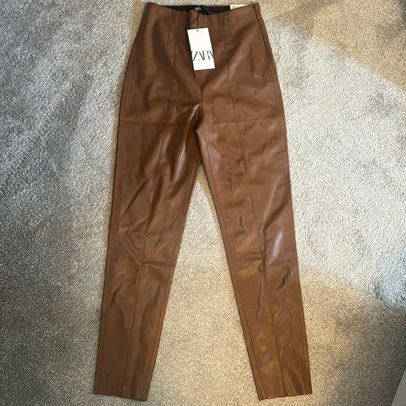 Zara Pants - Zara Faux Leather High Rise Legging Brown Size Small.